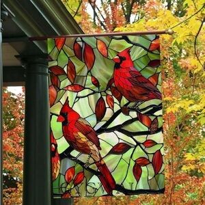 Cardinal Stained Glass garden Flag BIG 28x40